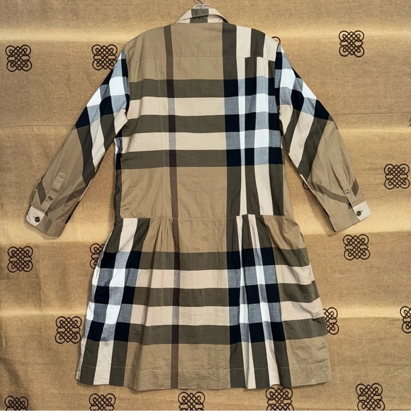 Burberry Brit Brown Novacheck Cotton Drop Waist Dress Size 12 - Picture 11 of 16